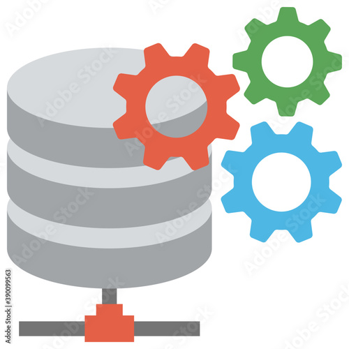 
Database with cogwheels representing database management system
