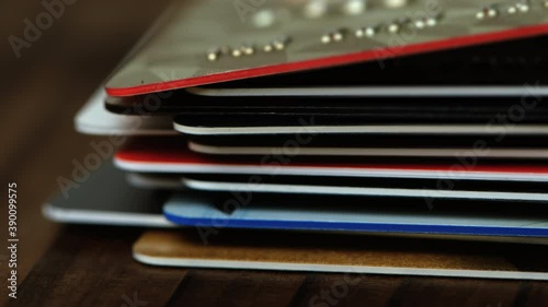 Time lapse of stack of credit cards close up.