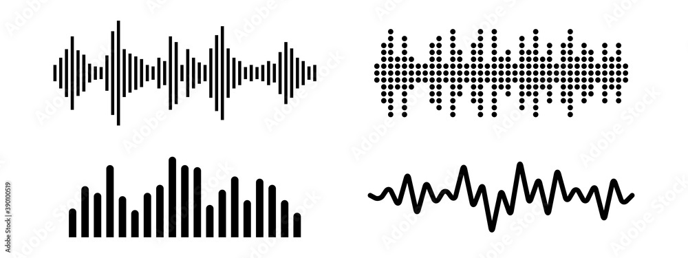 Set of music sound waves. Technology equalizer on white background. Audio wave icons. Vector illustration.