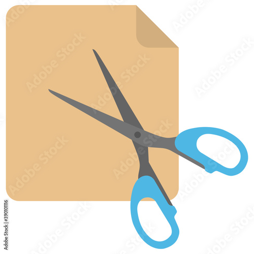 
A pair of scissors and paper sheet, paper cutting
