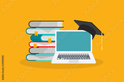 Online learning. Concept of webinar, business online training, education on computer or e-learning concept, video tutorial vector illustration