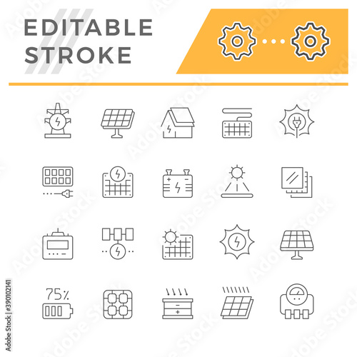 Set line icons of solar panels