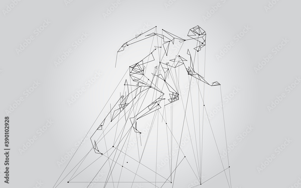 Obraz premium Man running isolated on gray background. For web site, artificial intelligence, breakthrough design, sport cover, energy vector and fit man. Sport vector design 