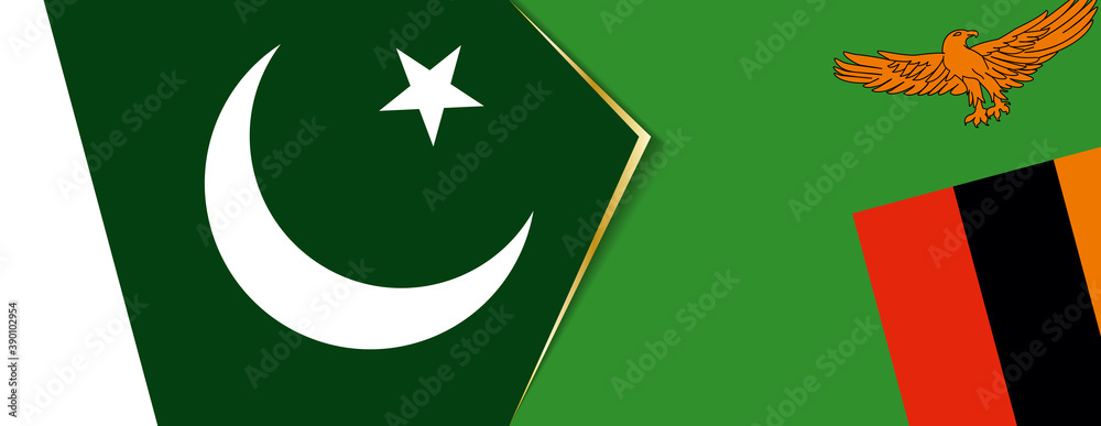 Pakistan and Zambia flags, two vector flags. Pakistan and Zambia flags, two vector flags.