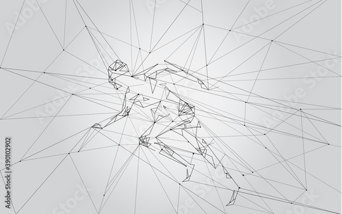 Man running isolated on gray background. For web site, artificial intelligence, breakthrough design, sport cover, energy vector and fit man. Sport vector design 