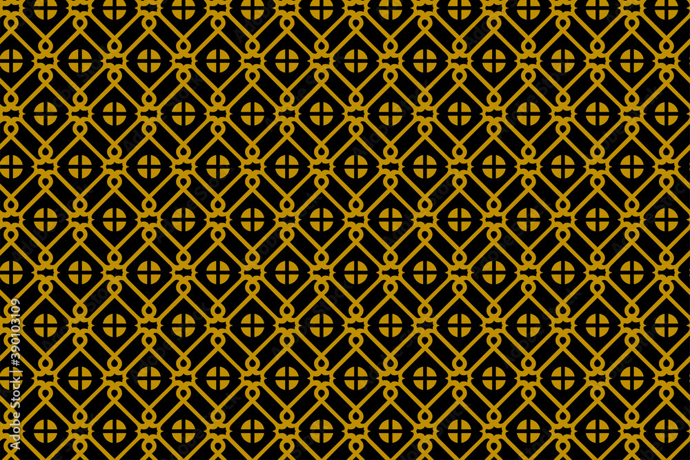 abstract geometric seamless pattern use combination Chinese  window and square element. gold and black colors.  horizontal layout background.
