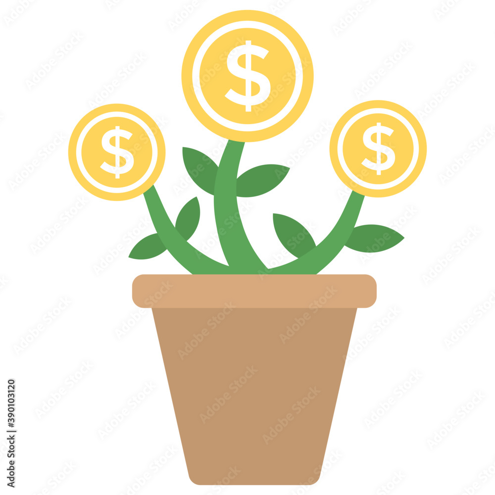 A plant pot with dollar coins representing concept of financial growth flat vector icon
A plant pot with dollar coins representing concept of financial growth flat vector icon