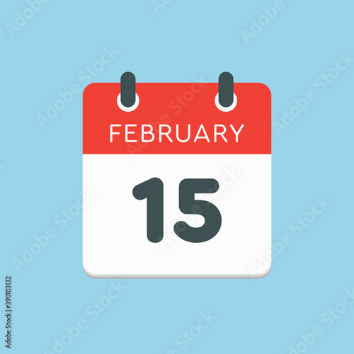 Icon day date 15 February, template calendar page