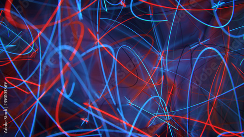 Red and blue neon curved li...