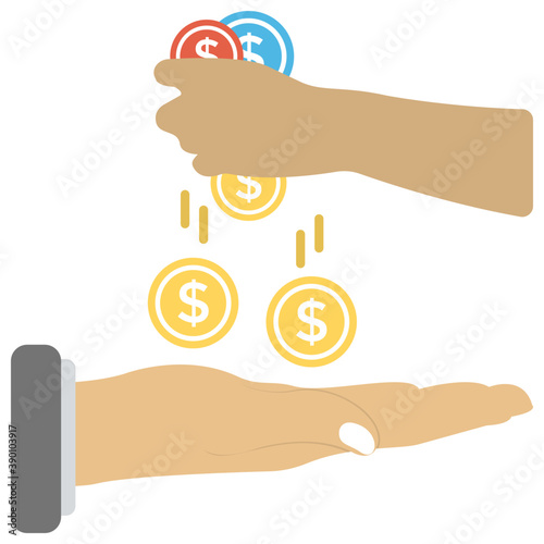 
A person’s hand with dollar coins showing charity concept
