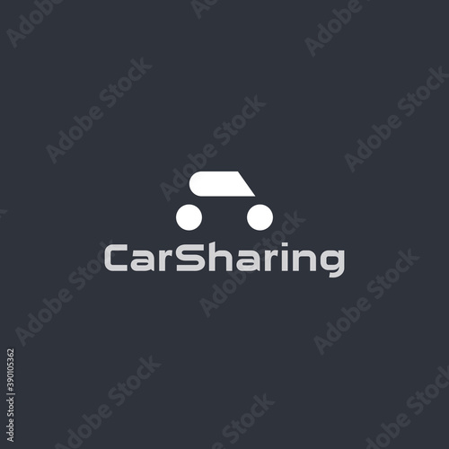 Simple car silhouette isolated icon on black background. Taxi cartoon style vector logo concept. Abstract modern auto emblem for car sharing and rental car