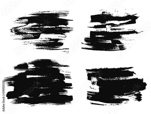 Abstract expressive textures of black ink or watercolor brush strokes. Mysterious dynamic isolated inky blobs, dark concept for textured brush design, background decor, stamp, banner