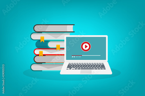 Online learning. Concept of webinar, business online training, education on computer or e-learning concept, video tutorial illustration.