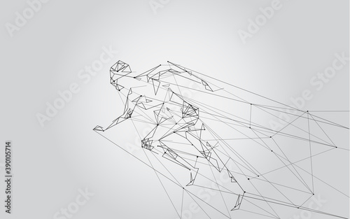 Man running isolated on gray background. For web site  artificial intelligence  breakthrough design  sport cover  energy vector and fit man. Sport vector design 