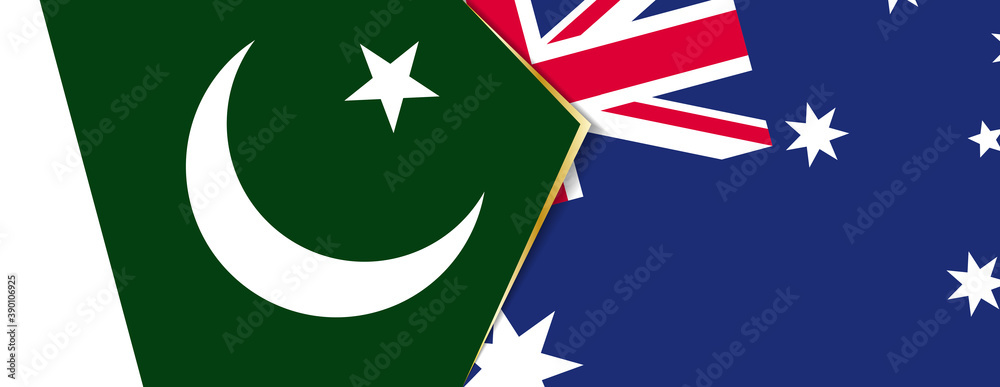 Pakistan and Australia flags, two vector flags. Pakistan and Australia flags, two vector flags.
