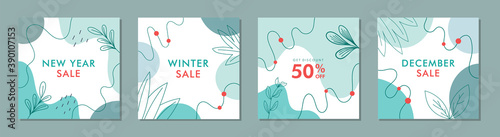 Trendy abstract square template with winter and new year concept. Able to use for social media posts, mobile apps, banners design, web or internet ads.