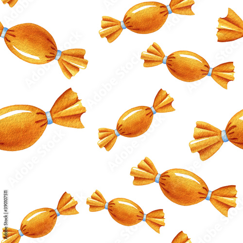 Seamless pattern with caramels. Watercolor candies