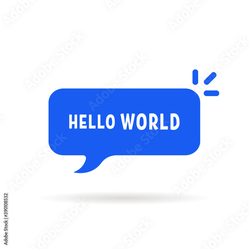 blue speech bubble with hello world