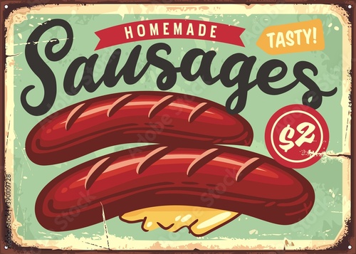 Homemade sausages retro sign