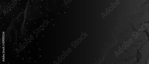 Black elegant minimal festive abstract background. Beautiful vector particle curved wavy lines. Blend futuristic shape. Luxury premium deep royal design. 3d waveform art digital poster. Night vj music