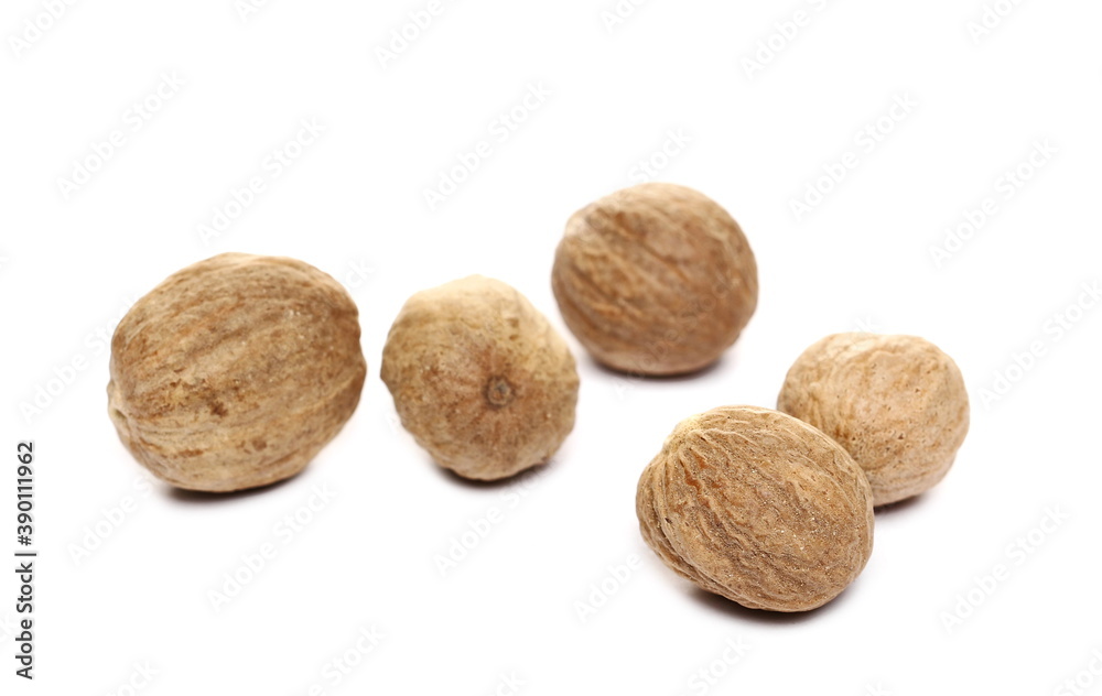 Nutmeg seeds isolated on white background Nutmeg seeds isolated on white background