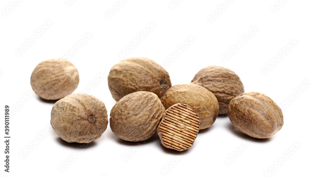 Nutmeg seeds isolated on white background Nutmeg seeds isolated on white background