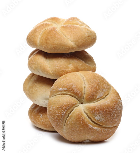 Kaiser rolls bread isolated on white background photo