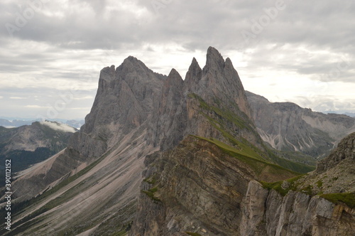Hiking on the dramatic mountain ridge of Seceda in South Tyrol s Dolomites  Northern Italy