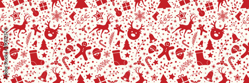 Concept of seamless pattern with Christmas decorations. Vector.