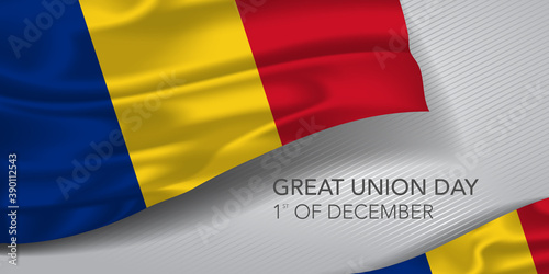 Romania great union day greeting card, banner with template text vector illustration