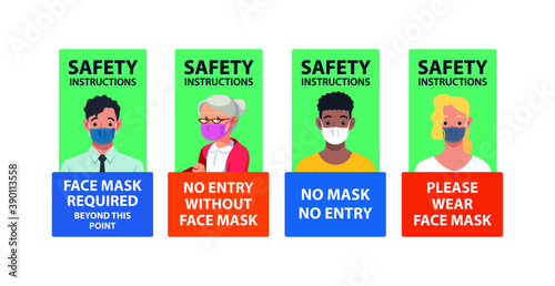 Safety instructions to wear face mask protection from COVID-19 coronavirus.
Sign instructions to wear mask.