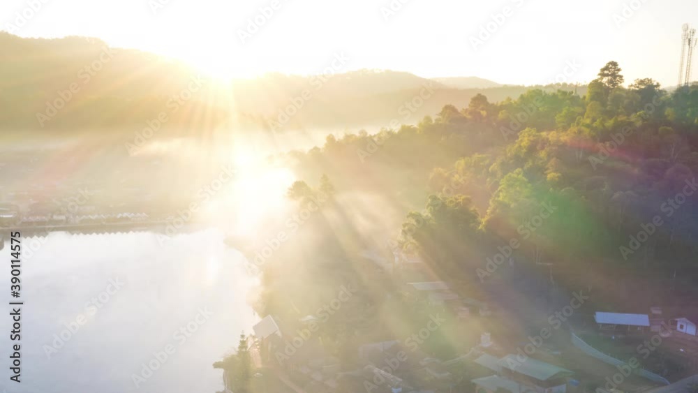 Hyper lapse vedio 4K, Landscape Sunrise at Lee wine Rak Thai, Ban Rak Thai a Chinese settlement, Mae Hong Son, province Northern Thailand.