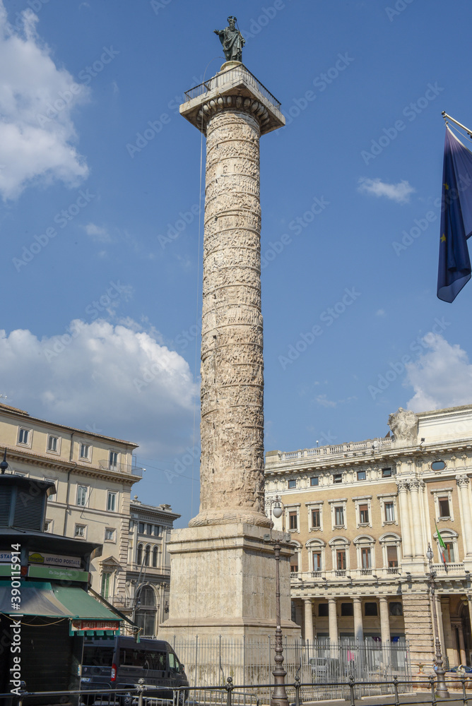 Column in front of Chigi Governament Palace at Rome, Italy