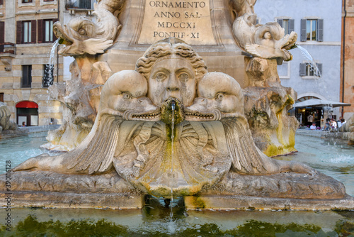 Detail of the fountain on Pantheon square at Rome in Italy