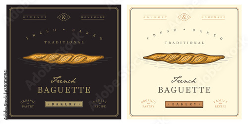 Baguette bakery logo vintage illustration