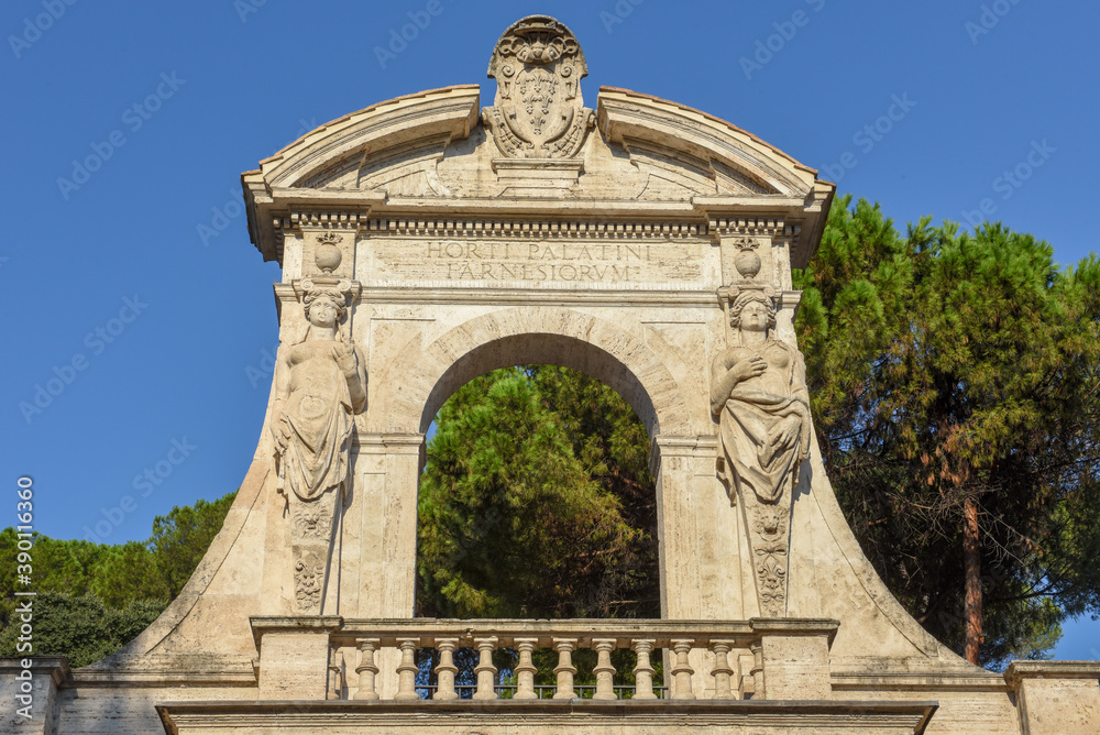 Fototapeta premium The entrance to the Archaeological site of Palatino at Rome in Italy