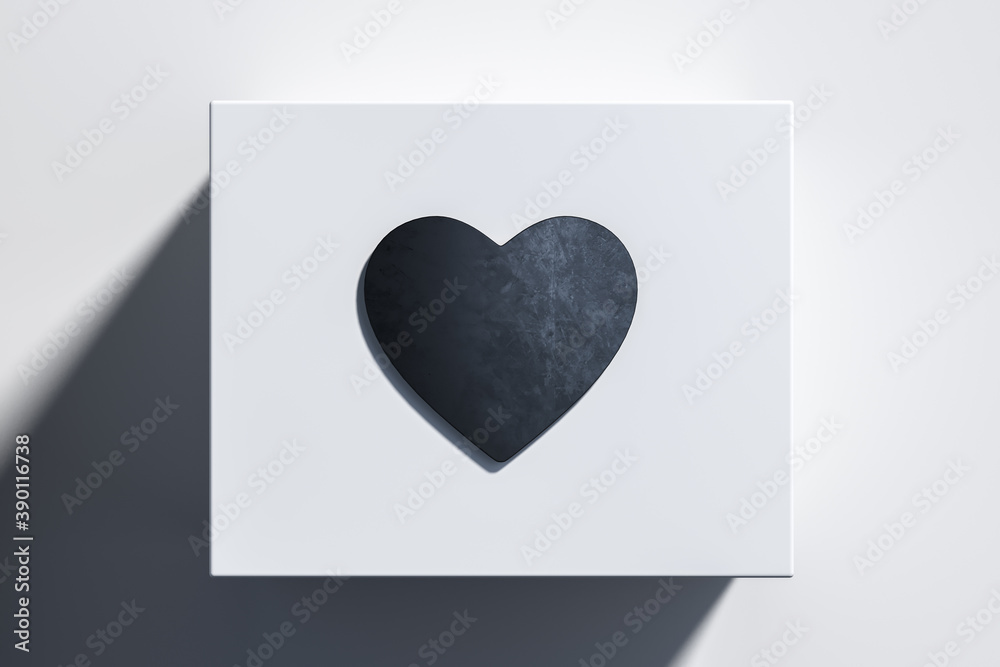 Black Heart Icon, Like Icon At Realistic White Box. Minimalism AndSharp Lines. rendering Black Heart Icon, Like Icon At Realistic White Box. Minimalism AndSharp Lines. rendering