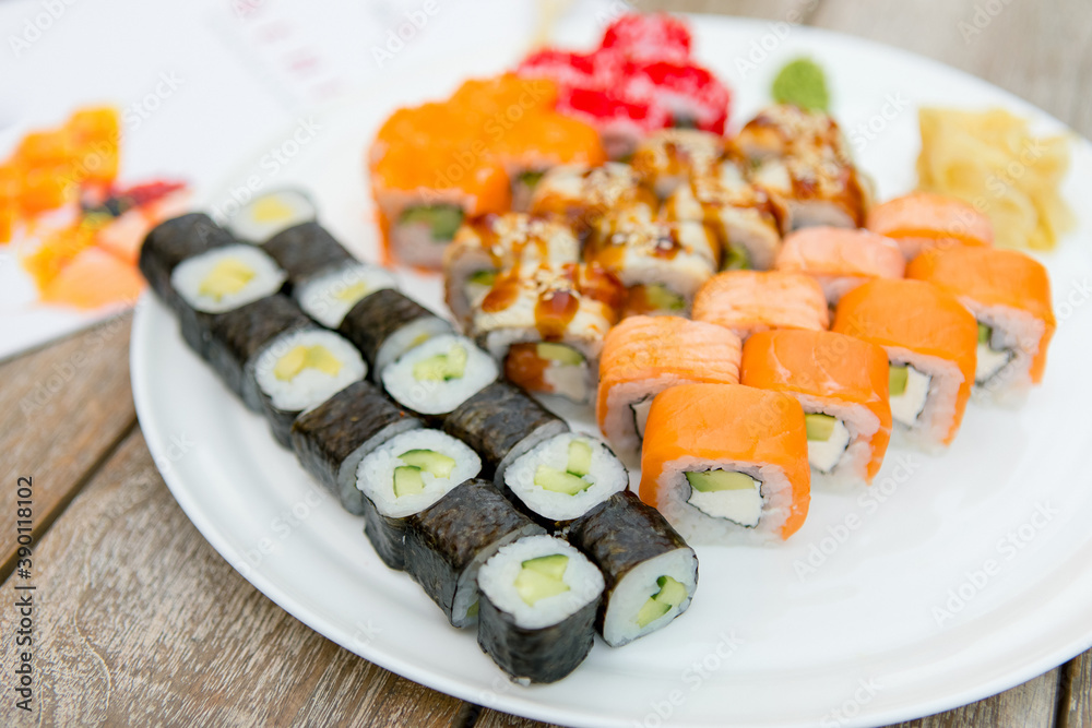 sushi set in a white plate sushi set in a white plate