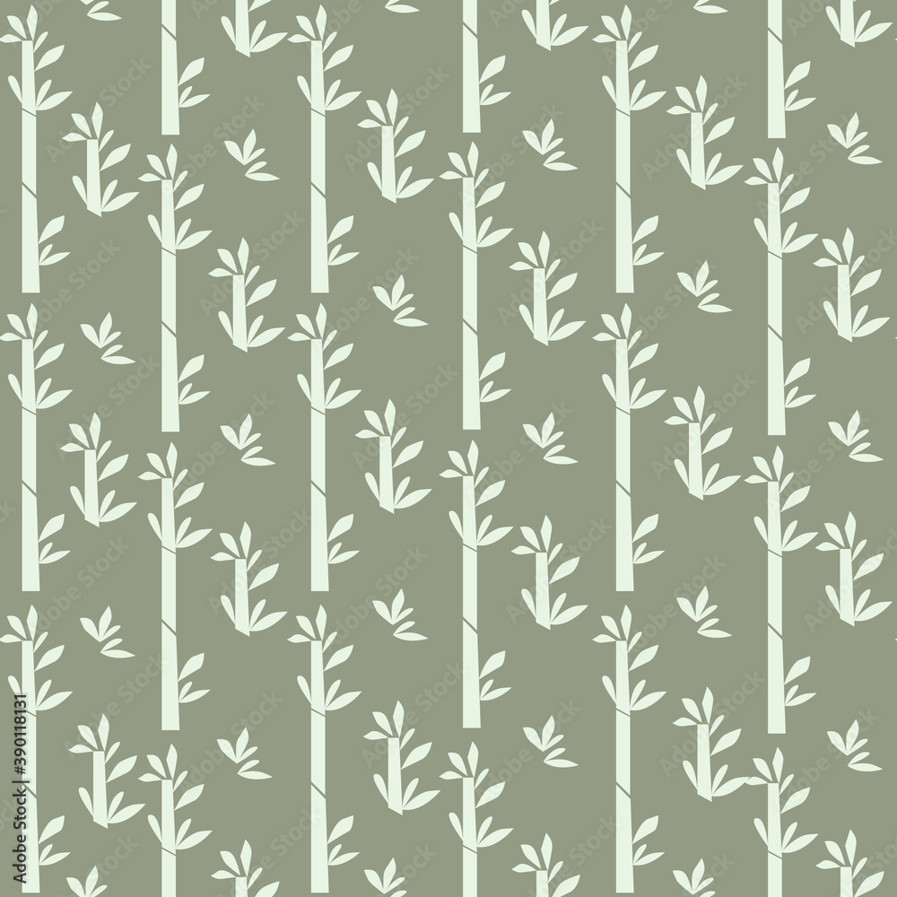 Summer Botanical Seamless pattern . Green bamboo stalks with leaves. For paper, cover, fabric, gift wrapping
