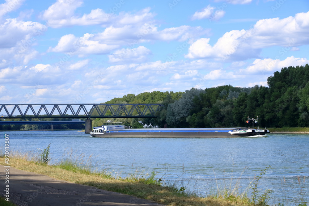 Inland shipping transport on the rhine river near germersheim