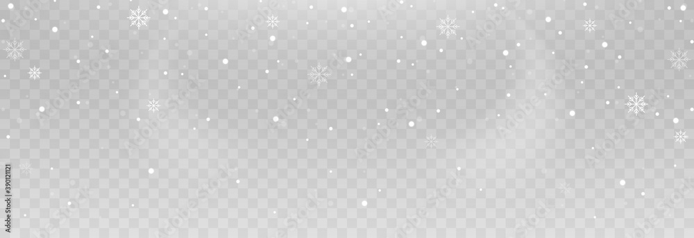 Vector snowflakes. Snowfall, snow. Snowflakes on an isolated background. PNG snow. Snow storm, Christmas snow. Vector image. - obrazy, fototapety, plakaty 