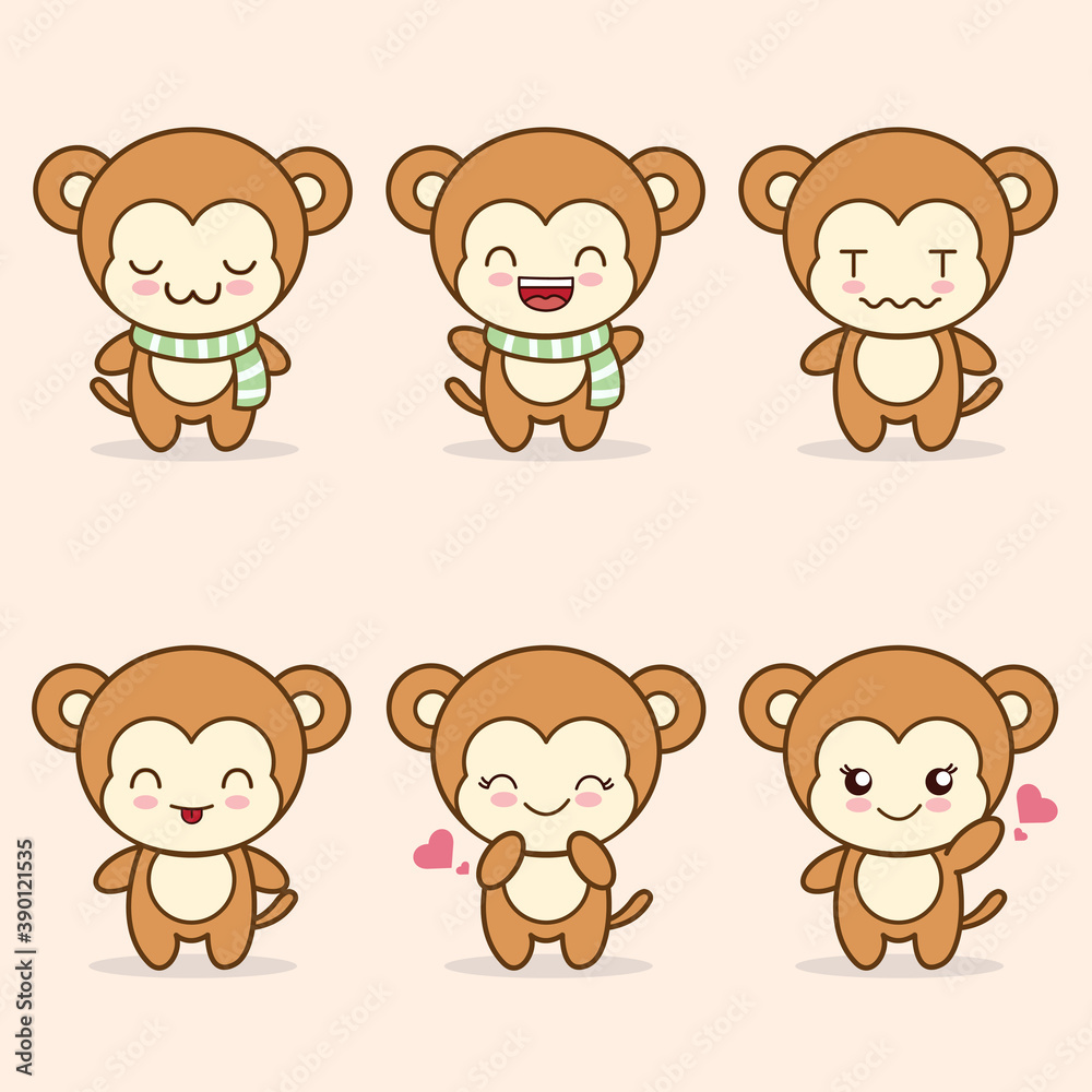cute monkey mascot with various kinds of expressions set collection cute monkey mascot with various kinds of expressions set collection