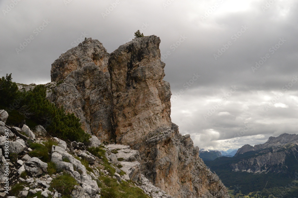 Hiking and climbing on the Via Ferrata trails around Cortina in the Dolomite Mountains of Northern Italy Hiking and climbing on the Via Ferrata trails around Cortina in the Dolomite Mountains of Northern Italy