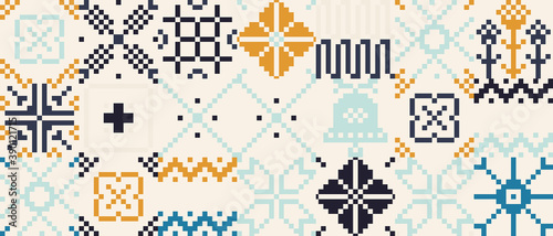 Embroidery Elements Ornament Vector Pattern Design With Ethnic And Folk Abstract Shapes