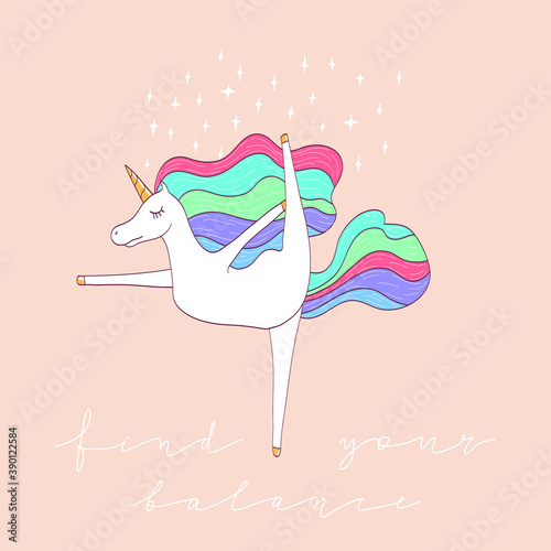 Magic unicorn in natarajasana yoga pose.