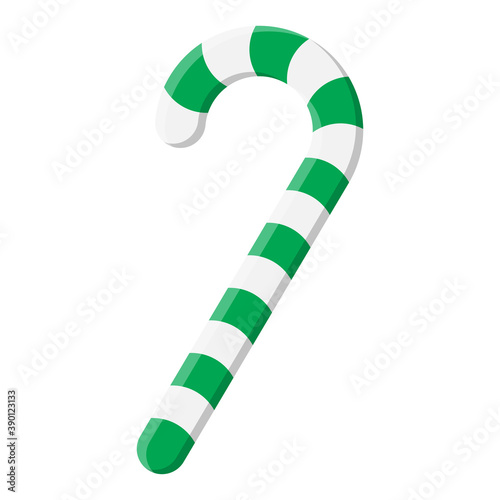 Christmas peppermint stick illustration isolated on white background. Green candy cane lollipop with stripes. Vector xmas ornament, symbol, design. Eps 10 clip art.