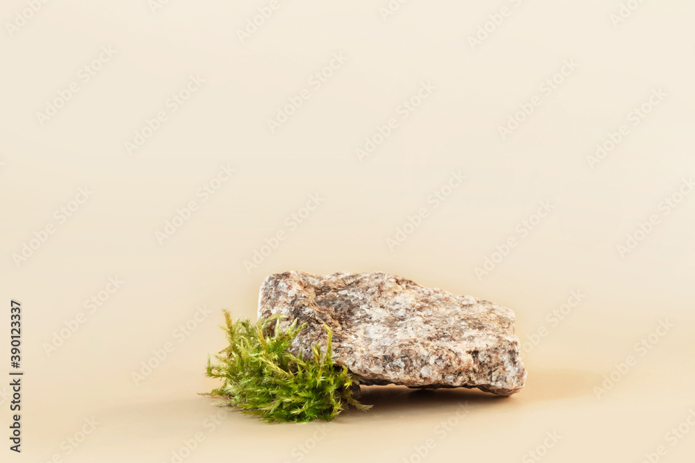 Natural stone stand for presentation and exhibitions on pastel background. Abstract podium for organic cosmetic products. Minimal style. Natural stone stand for presentation and exhibitions on pastel background. Abstract podium for organic cosmetic products. Minimal style.