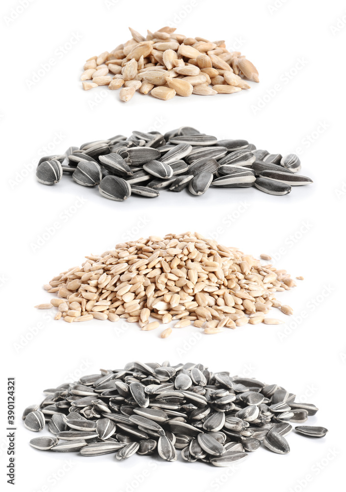 Sunflower seeds on white background Sunflower seeds on white background