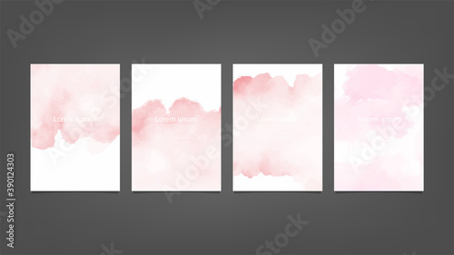 Set of pink vector watercolor backgrounds for poster, brochure or flyer, Bundle of watercolor posters, flyers or cards. Banner template.