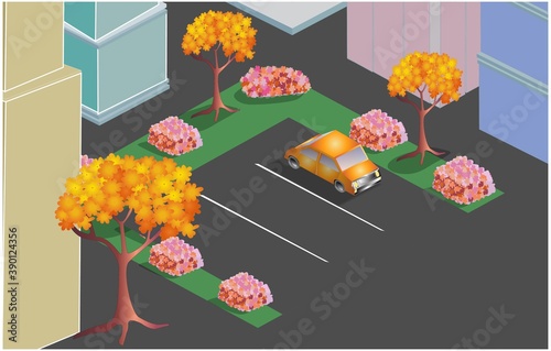 Isometric car in a Parking Lot Illustration